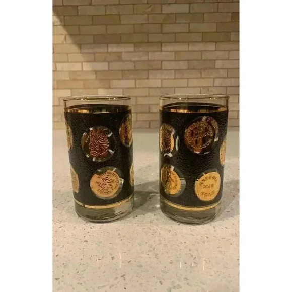 MCM Libbey Cocktail Glasses Gold Coin Collection Set of 4 - Picture 2 of 12